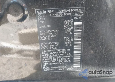 2016 Nissan Rogue Sv from USA, damaged, VIN KNMAT2MT9GP715419